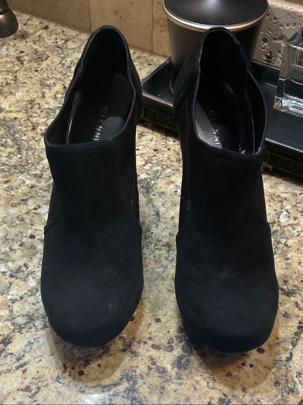 Gianni Bini Black Suede Ankle Booties with Platform Heel
